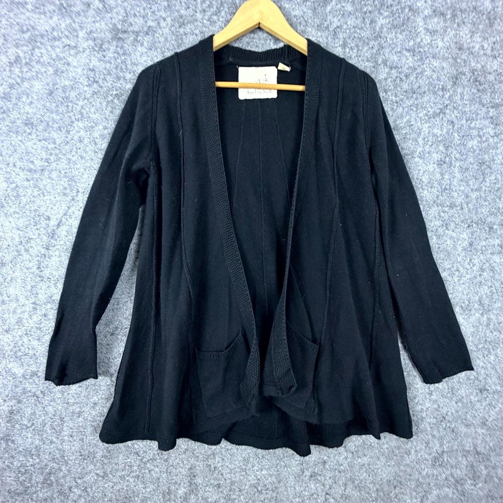 Angel of the North Cardigan Womens M Black Cashmere Cotton Blend Open Front